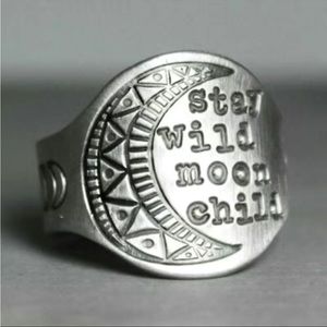 NEW Unisex Vintage Carved Stay Wild Moon Child Ring